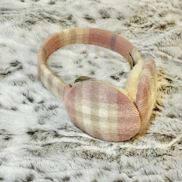 Burberry Accessories - BURBERRY Light Pink Check Cashmere Earmuffs - one size